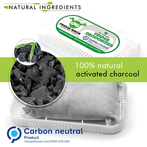 Fridge Ninja Fridge Deodorizer (4 Pack) - More Effective Than Baking Soda - Natural And Unscented Activated Charcoal Refrigerator Deodorizer And Odor Eliminator For Freezers, Coolers, And Lunch Boxes #TOP3