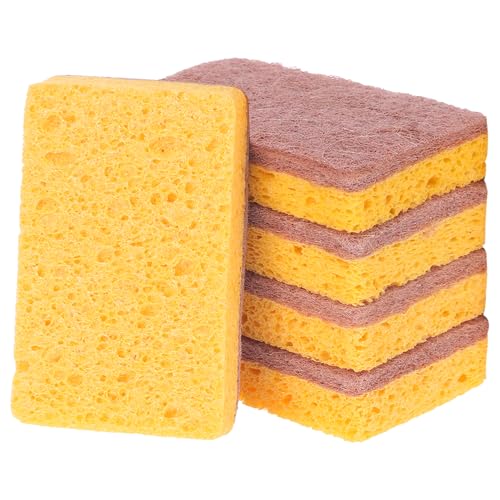 Image of Dual Sided Cleaning Sponges, Kitchen Dishes Sponge, Non-Scratch Scrub Sponges for Household, Bathroom 5 Pack Yellow Brown