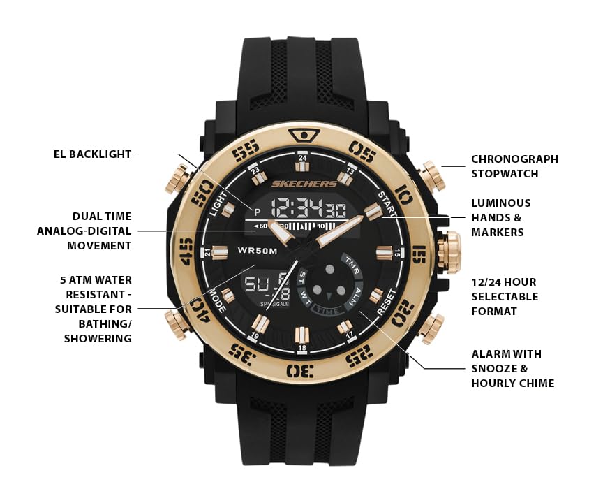 Montre Skechers Hommes Ana-Digi SR5214 antichoc et bracelet souple - 4