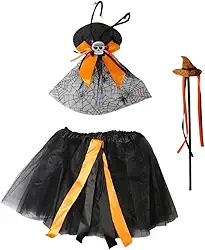 Fantasia Bruxa Halloween Feminina Adulta Kit Saia Varinha e Chapeu