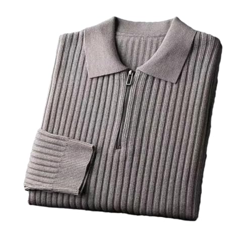 Men's Business Vertical Stripe Sweater Autumn Winter Casual Slim Fit Knitwear Pullover Half Zip Top