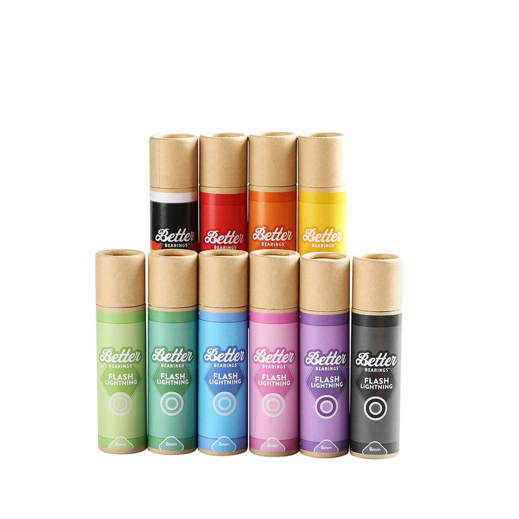 Better Bearings Flash Lightning – Lot de 16 roulements à roulettes en céramique, patins à roulettes ABEC 9, résistants, durables, pré-lubrifiés, boucliers en caoutchouc remplaçables, soutien féminin