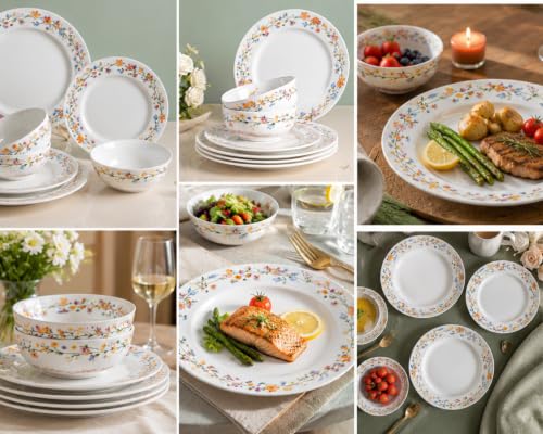 Image of Bodhi House Premium Porcelain Dinner Set 12 Pieces Serving for 6 | Floral Vine Design | Microwave & Dishwasher Safe | Crockery Set | Dinnerware Set for Home, Dining, Kitchen & Gifting