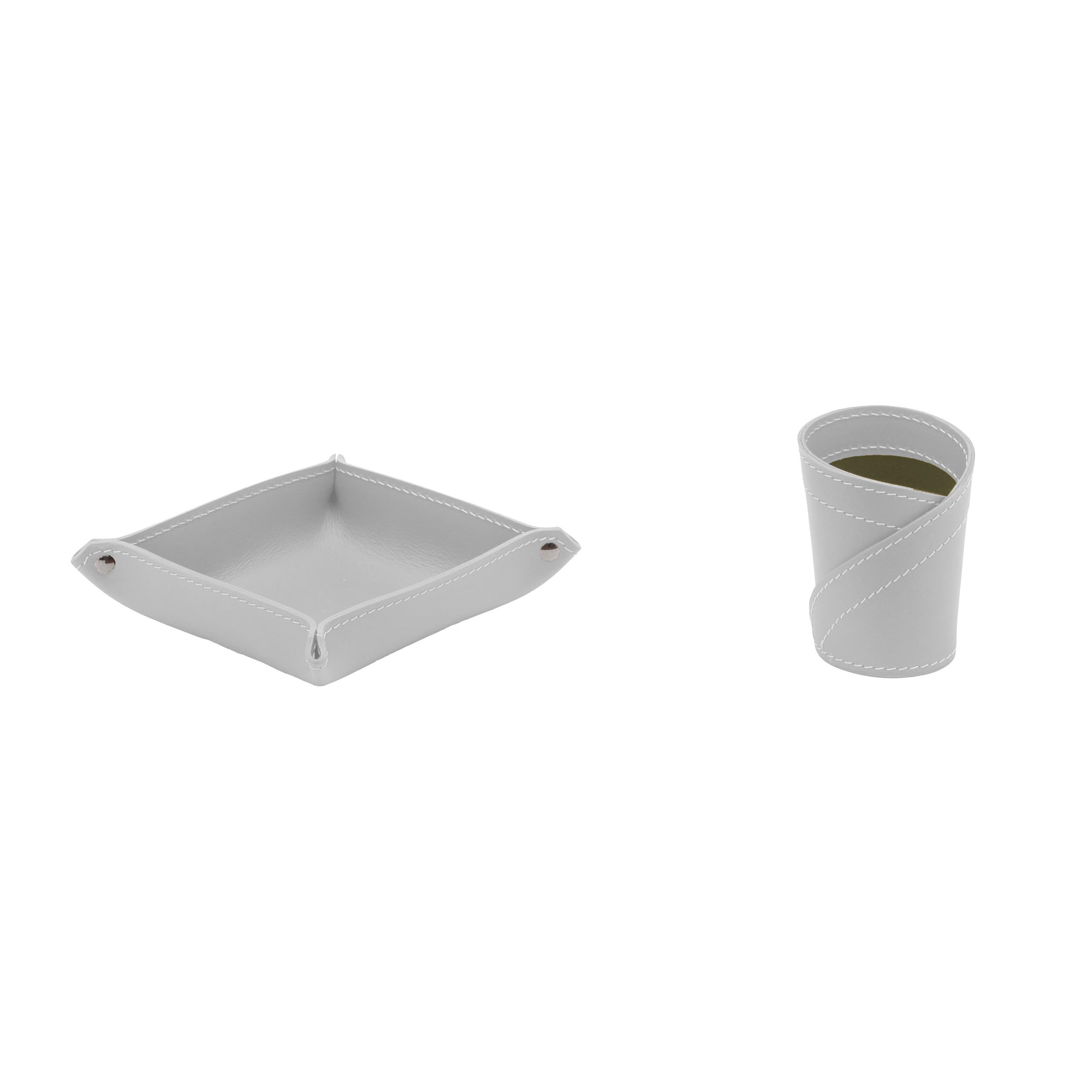 LIMAC Design MEDUNA, Set di accessori da scrivania in cuoio, set ufficio, sottomano da scrivania, portaoggetti, portapenne, antiscivolo, prodotto in Italia. (Bianco)