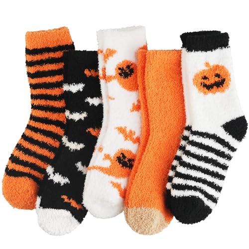 floconssy Halloween Fuzzy Socks for Women Fall Pumpkin Gifts Slippers Socks Funny Fluffy Cozy Freaky Boo Basket Stuffers