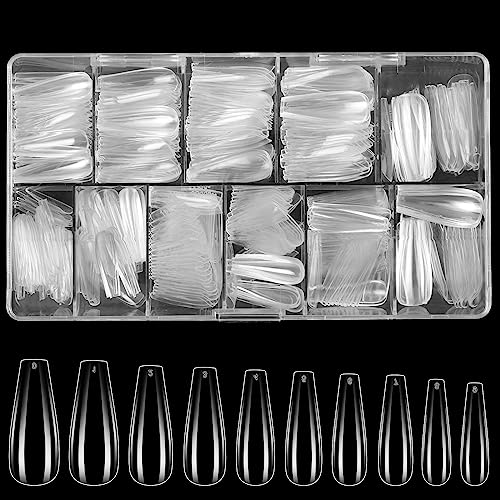 Diboniur Capsule Americaine Ongle, 500 Pièces Faux Ongles Gel, 10 Tailles Couverture Complète Ongles Pose Americaine Transparent pour Prothésiste Ongulaire,...