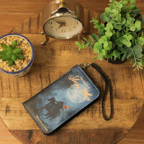 Black The Legend of Sleepy Hollow Book Wallet Wristlet – Spooky ID Holder, Snap Close, Zipper Coin Pouch, 4 Card Slots, and Bill Pockets – Perfect for Gothic and Horror Fans4