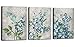Canvas Wall Art Full Bloosm Flowers Painting Pictures Blue Florals Prints, Retro Grey 12"x16"x3 Panels Botanical Stretched and Framed Ready to Hang for Bedroom Living Room Bathroom Home Office Décor