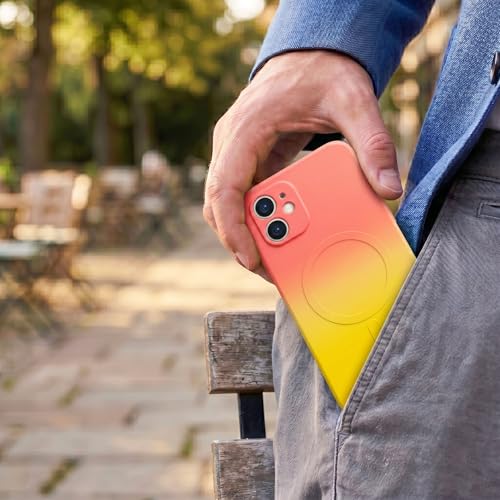 Image of amazon basics Gradient Mag-Safe Case for iPhone 11 | Soft Silicone Shockproof Cover with Camera Protection | Slim Lightweight Design | Smooth Touch & Durable - Orange & Yellow