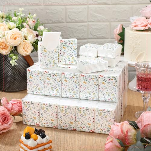 Image of Geyee 100 Pcs Travel Tissue Packs Bulk 3 Ply Pocket Tissues 1000 Sheet Small Personal Facial Tissues Cute Individual Facial Tissue Packs for Wedding Party Favors(Flower)
