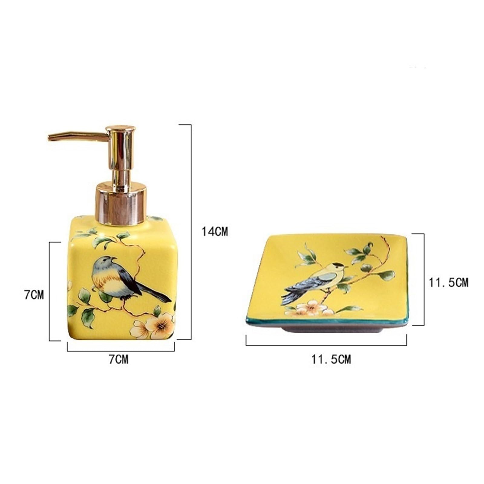 Dispenser di Sapone Set Creativo da Bagno in Ceramica Composto Due Pezzi, con Dispenser di Sapone Quadrato e portasapone(Blue)