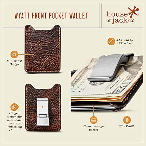 House of Jack Co. Wyatt Slim Money Clip Wallet for Men, Minimalist Front Pocket Card Holder, Full Grain Cowhide Leather Wallet, Brown3