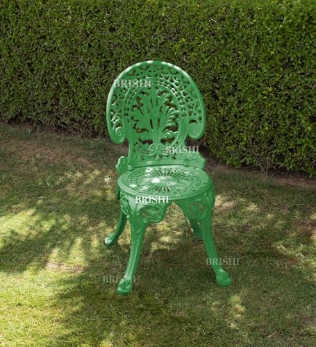 Image of BRISHI Cast Aluminium Garden Patio Seating Chair and Table Set for Balcony Outdoor Furniture with 1 Table and 4 Chair Set (Green)