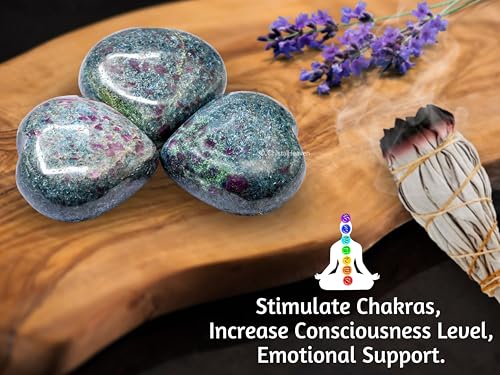Image of Crystal Heaven Certified Ruby Kyanite Heart Palm Pebbles Stones For Anxiety Stress Relief Massage - Aaa Grade Original Healing Gemstone Agate Heart Palm Stone For Yoga Meditation Spiritual