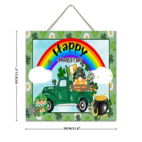 Cadeau Saint Patrick : Plaque en bois rustique de gnomes et trèfles pour la maison - 3