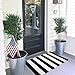 KOZYFLY Black and White Area Rug 27.5x43 Inches Striped Front Door Rug Cotton Washable Indoor Outdoor Rug Doormats Outdoor Small Striped Rugs for Kitchen Entryway Patio Front Porch Decor