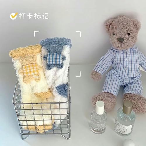 3 Pairs - Cartoon Bear Coral Velvet Postpartum Socks, Autumn and Winter Thick slee Floor Socks - White3