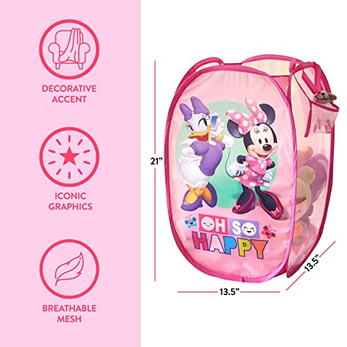 Image of Disney Minnie Mouse Pop-Up Hamper, inchOh So Happy inch Design, 21 inchH x 13.5 inchW x 13.5 inchL, Durable & Collapsible Laundry Basket with Carry Handles for Kids Room