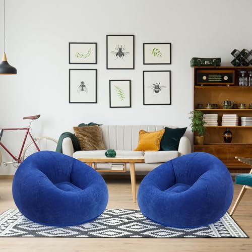 Image of Realspring Inflatable Bean Bag Chairs Outdoor Blow up Camping Chairs Inflatable Lazy Sofa Folding Portable Bean Bag Loungers Couch for Movie Night(Dark Blue,2 Pcs)