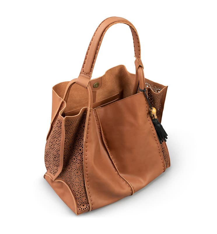 The Sak Los Feliz Large Tote Bag in Leather, Roomy, Unlined Purse with Single Shoulder Strap: Tobacco Moroccan