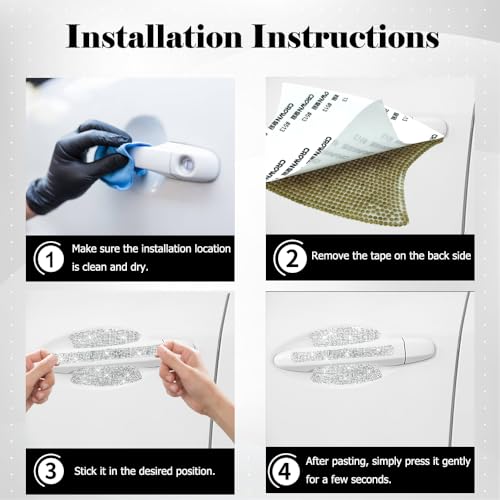Image of 10PCS Car Door Handle Protective Cover,Bling Handle Protector,Car Door Handle Anti Scratch Sticker,Crystals Have A Reflective Effect, Making Vehicles Dazzling (White)