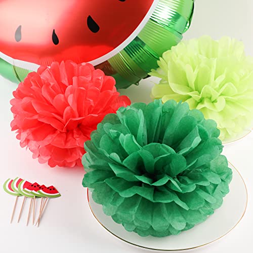 Fonder Mols Watermelon Party Decorations - Pink Green Tissue Paper Pom Poms Tassel Garland Banner Watermelon Cupcake Toppers For Summer Picnic Party, Bbq, Tropical Party, Hawaiian Luau Party Décor #TOP4
