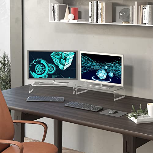 Dual Acrylic Transparent Clear Corner Computer Monitor Stands Riser 2Pack 20” And 15” Multi-Functional Diy Desktop Cat-Proof Stand Riser Organizer With Anti-Slip Case For Tv Screen Pc Laptop Printer #TOP7