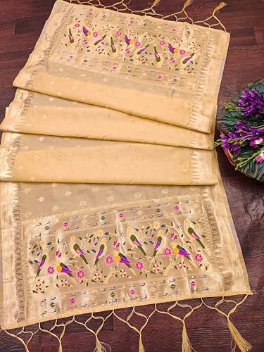 Image of DEVANGI Women's Woven Paithani Banarasi Silk Dupatta /Chunni For Women, Floral Print 1 Meter Wide and 2.3 Meter Length Printed Designer Dupatta /Chunni For Girls