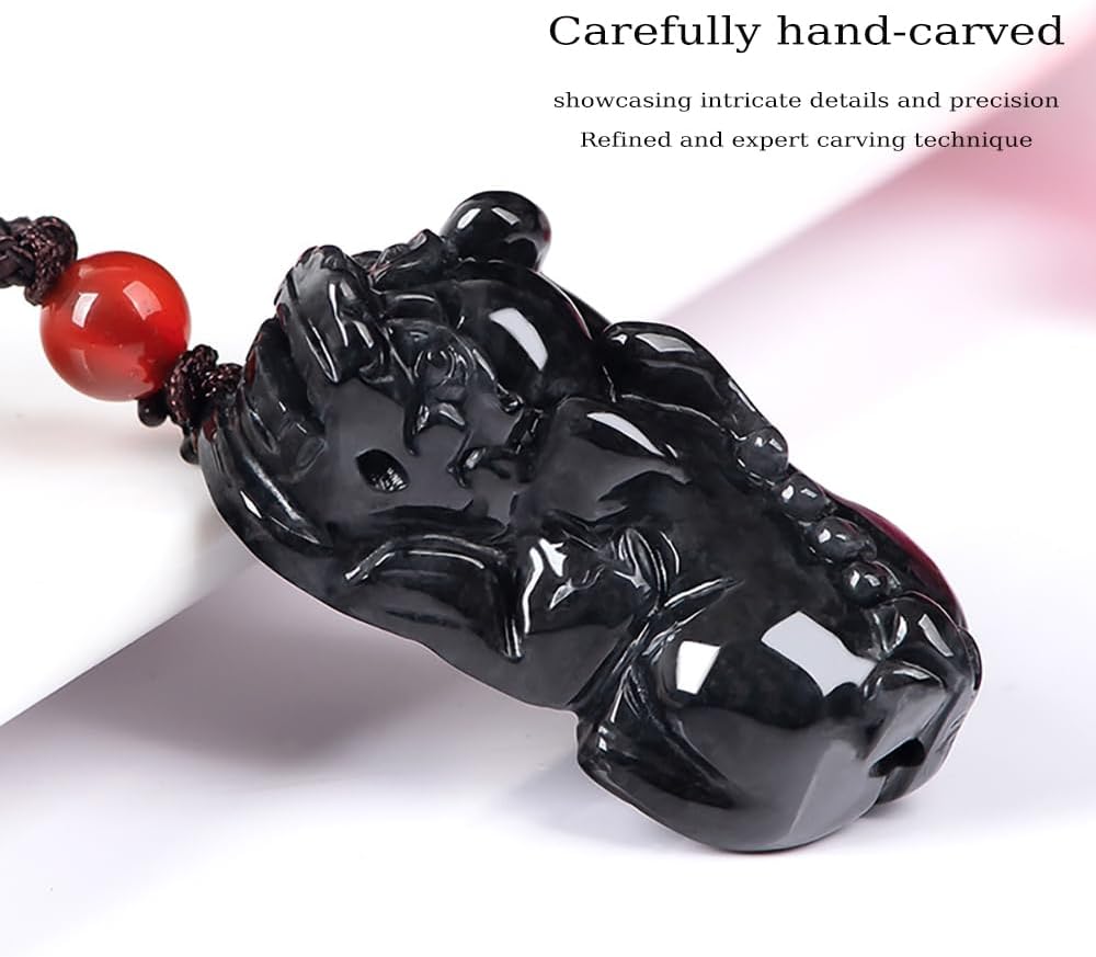 Jade Pi Xiu Necklace for Women and Men, Feng Shui Necklace, Hand Carved Grade A Certified Burma Jadeite Porsperity Pi Yao Jade Pendant Lucky Amulet for Attract Wealth Good Luck