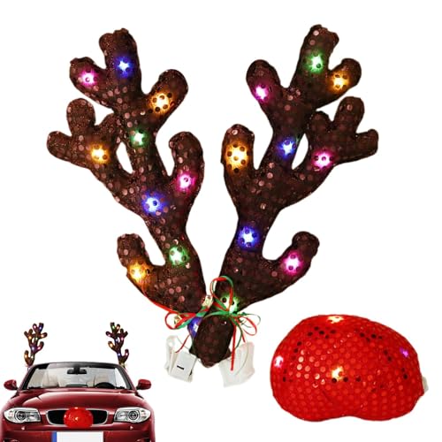 Decoração de renas de Natal, kit para carro de renas - Kit de chifre de rena para carro iluminado,Ac