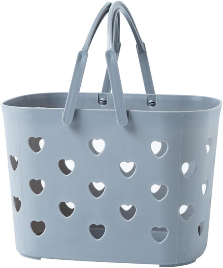 minkissy Heart-shaped Handheld Plastic Shower Basket Hollow Bathroom Storage Organizer for Shampoo Sundries Gray Bath Caddy with Handle for Home and Dorm