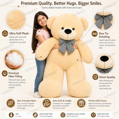 Image of 4 Feet Cream Giant Teddy Bear 48 inch Soft Toy, Plush, and Cuddly Stuffed Animal for Kids, Birthdays, Anniversaries, Valentine's Day, and Special Occasions Large Huggable (4 Feet, Beige)