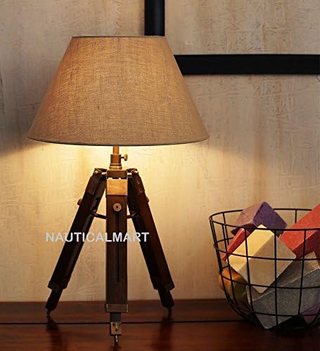 NauticalMart Classic Designer Wood and Beige Color Tripod Table LAMP (Shade Not Included)
