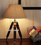 NAUTICALMART Classic Designer Wood and Beige Color Tripod Table LAMP