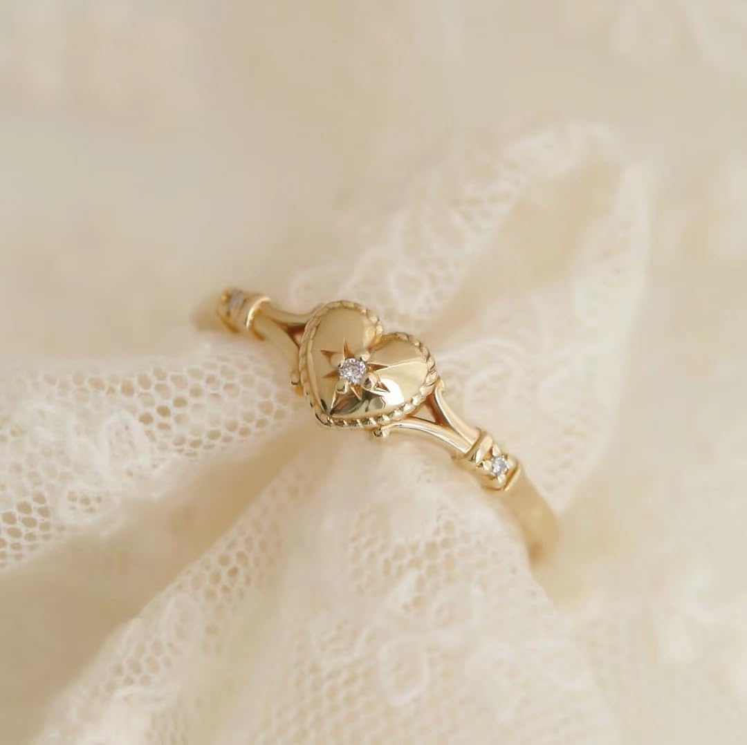 Gziweuwi Vintage Heart Cubic Zirconia Promise Ring Inlay Star Zirconia Heart Rings for Women Sparkling Zircon Inlaid Love Engagement Promise Ring Casual Party Fashion Jewelry Gift 8