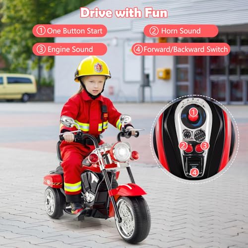 Image of Costzon 6V Ride on Chopper Kids Motorcycle with Horn, Headlight (Fire Red) | Battery Powered, 3-Wheel Stable Ride on Toys, Electric Toddler Motorcycle for Kids, Gift for Boys Girls