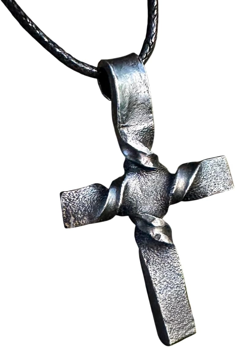 ARTIZANSTORE Forged Iron Cross, Crucifix, Wrought Iron, Steel Pendant, Christian Cross Necklace | Handmade