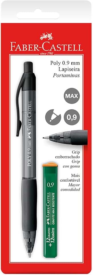 Lapiseira Poly 0.9mm, Faber-Castell, SM/09POLY, Cores Sortidas