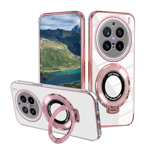 Coque silicone vivo X200 Pro transparente avec support magnétique rose