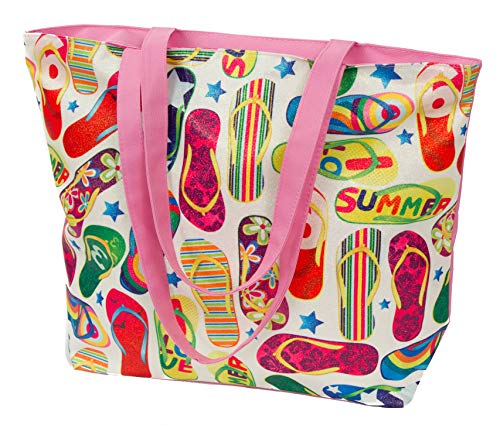 Leisureland Glitter Tote Bag, Travel Tote Bag, Water Resistant Beach Bag (L17"Xh13"Xw4", Glitter Flipflops) #TOP9