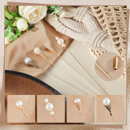 Norme 4 Pcs Elegant Retro Hat Pins Classic Long Imitation Pearl Pins Brooches Suits Ties Hats Scarves Jewelry Set Accessories for Men Women3