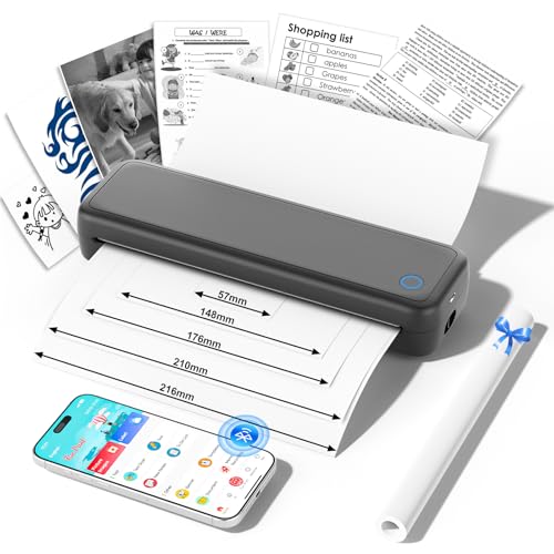 GuKKK Impresora Térmica Portátil A4, Impresora de Papel A4 Bluetooth, Impresoras Móviles Uso con Papel Térmico 210x297mm, Compatible con Teléfonos Android e iOS, para el Hogar, la Oficina