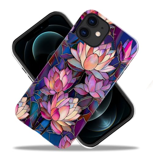 TnXee Case Compatible with iPhone 12,Fall Prevention Bright Hybrid 2-Layer Hard Shell Phone Case for Girls Boys,Lotus Pink Flower by TnXee - Image 2