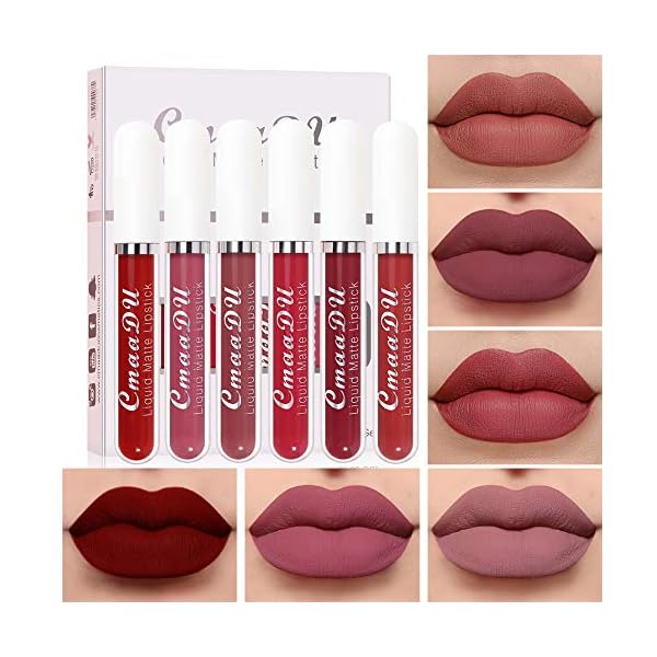 6Pcs-Matte-liquid-lipstick-SetDark-Red-Matte-Lipstick-Lip-Stain-Long-Lasting-24-Waterproof-Lip-Gloss-Gift-Set-Lipstick-Sets-for-Women-Lippies-Lip-Matte-Makeup-Lipgloss-Beauty-Cosmetics-Color-02 6Pcs Matte liquid lipstick Set,Dark Red Matte Lipstick Lip Stain Long Lasting 24 Waterproof Lip Gloss Gift Set ,Lipstick Sets for Women Lippies Lip Matte Makeup Lipgloss Beauty Cosmetics (Color-02)