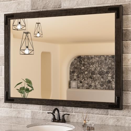Amazon.com: CULER Rustic Wood Wall Mirror for Bathroom,Rectangle Large ...