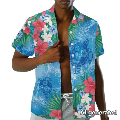 Image of Hawaii Matching Couple Outfits Husband and Wife Clothing Fashionable Mens Casual Shirts Hawaii Dress with Soft Fabric