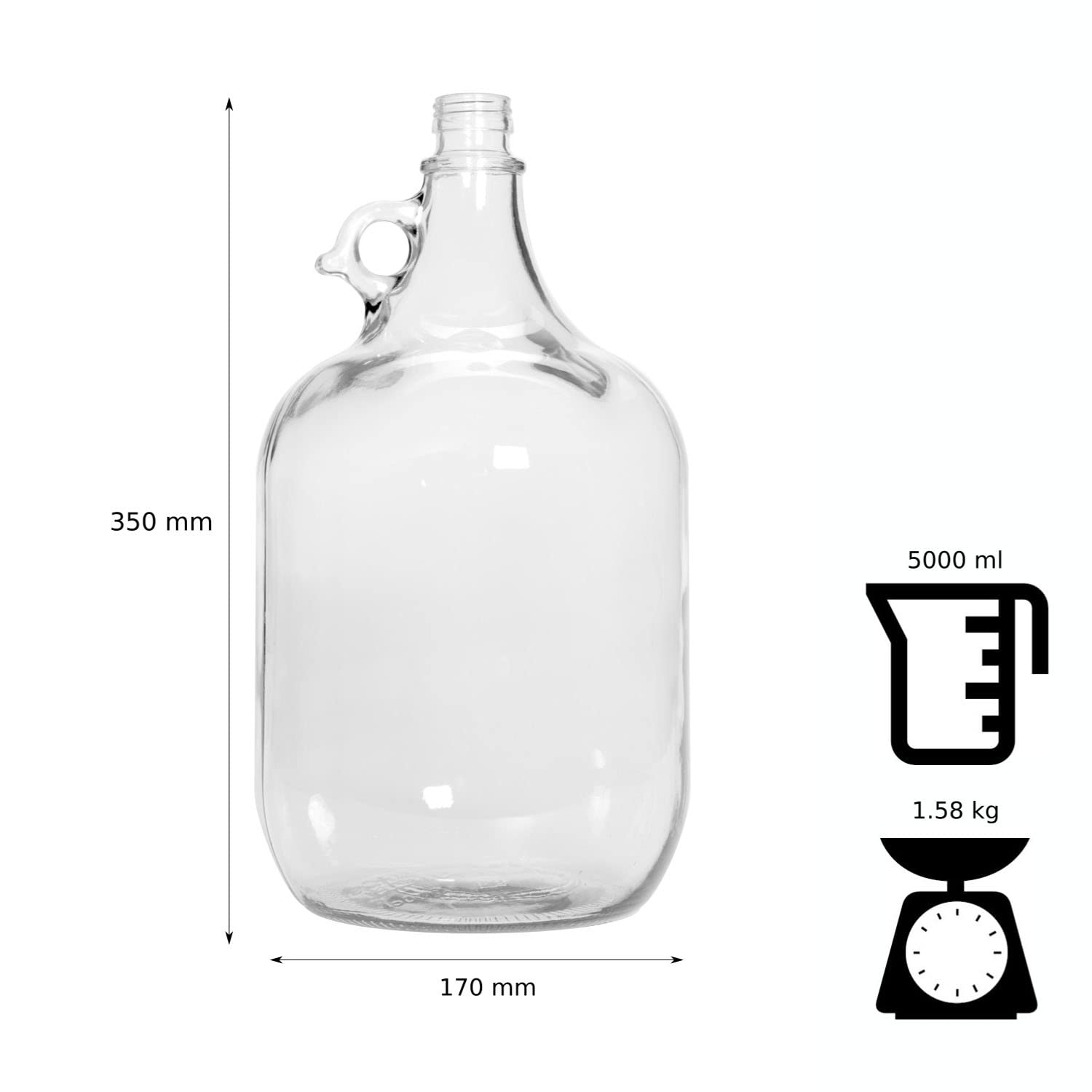 Set 4 Bottiglie In Vetro 5L Con Cestino E Tappo A Vite – Per Liquori, Tinture E Sciroppi, Altezza 34cm, Diametro 18cm