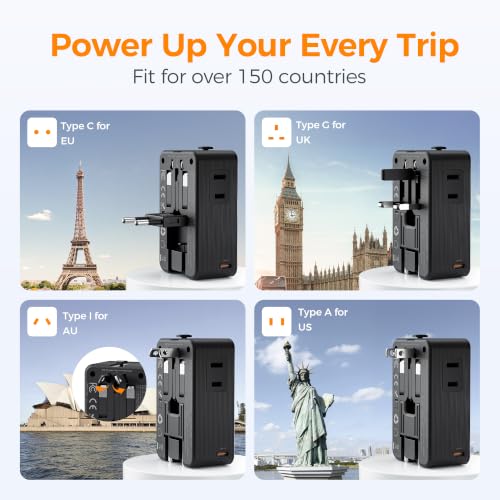Image of TESSAN Universal Travel Adapter 70W, Ultra Thin International Power Adapter | 3 USB C 1 USB A, Worldwide Plug Adaptor for USA to Europe UK Italy Ireland Australian France Iceland Germany, Type C G A I