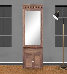 APRODZ Fidora Sheesham Wood 2 Door Dressing Table with One Drawer Storage (Honey Finish)