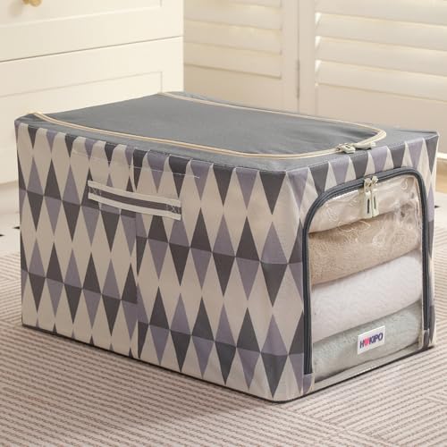 Image of HOKIPO Folding Storage Box and Organiser for Clothes, 600D Oxford Fabric Storage Box, Ash Mirage - Extra Large Pack of 1 (AR-6490-GRY)